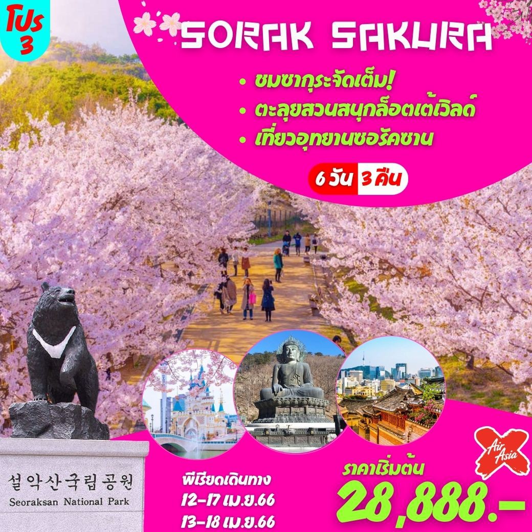 ทัวร์เกาหลี,แพคเกจทัวร์เกาหลี,ทัวร์เกาหลีช่วงเทศกาลสงกรานต์ เที่ยวฤดูกาลชมดอกซากุระบาน เริ่มต้น 24,888 บาท/ท่าน